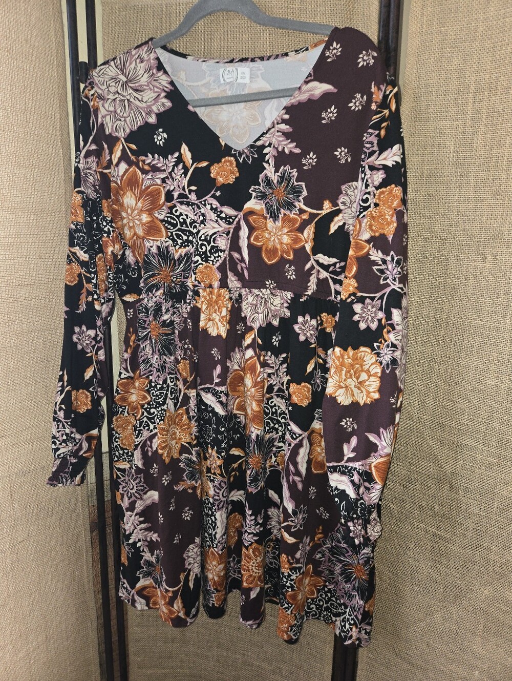 Maurices 24/7 Floral V-Neck Long Sleeve Dress in Multicolor NWOT Pockets XXL